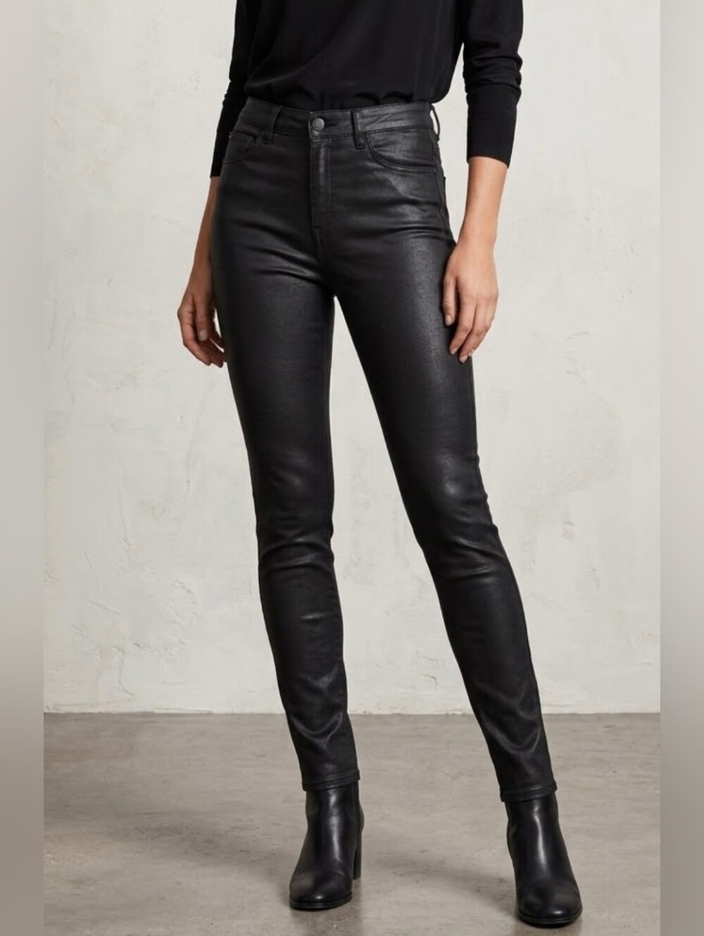 Shinestar Black Leather Pants Size L Large Skinny Leg Stretch High Hi Rise Jeans